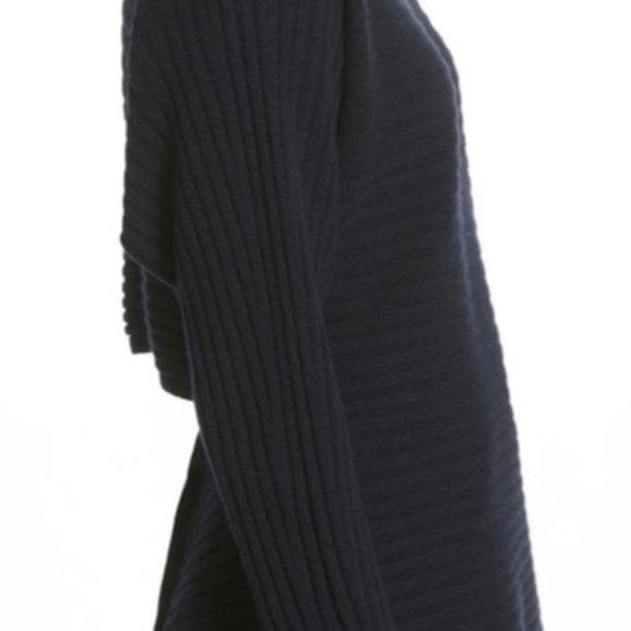 Navy Wool/Cashmere Tie-Back Ribbed Sweater - Picture 2 of 6